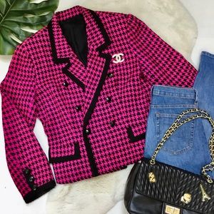 Vintage 1980’s Silk Houndstooth Blazer Magenta L